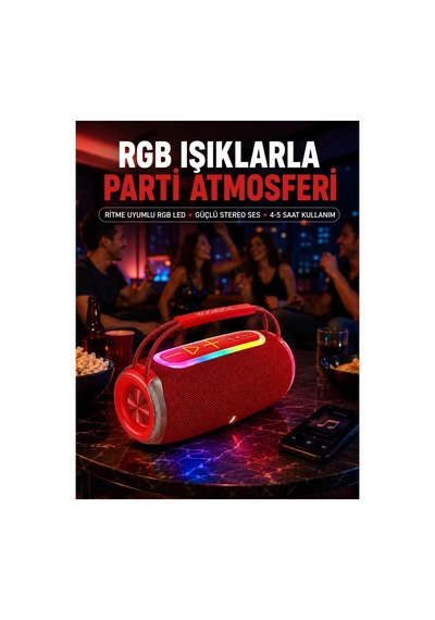 20w Güçlü Ses Çift Sürücülü Rgb Led Işıklı Bluetooth 5.3 Hoparlör Standart