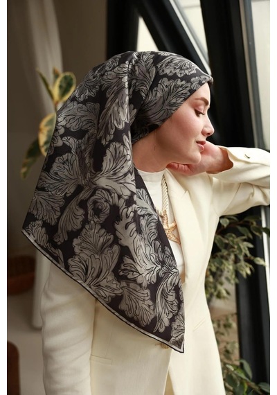 Silk Home Twill İpek Eşarp - 11468-03 Siyah Gri Siyah - Gri