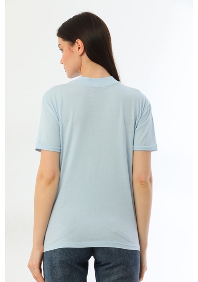 Kallima Açık Mavi Dik Yaka Rahat Kalıp  Pamuk T-Shirt Açık Mavi