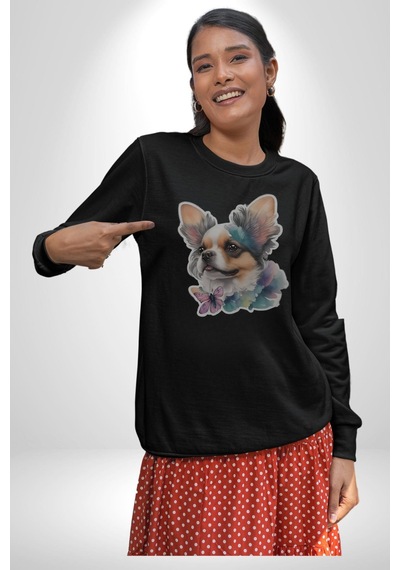 Chihuahua Köpek Unisex Siyah Baskılı Sweatshirt Siyah