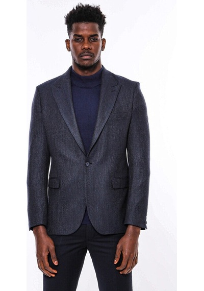 Wessi Kendinden Desenli  Lacivert Slim Fit Ceket - Wessi Lacivert