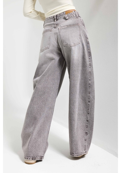 Itsbasic Kadın Gri 4s6-158 Low Rise Baggy Fit Kemer Detaylı Bol Kesim Denim Jean