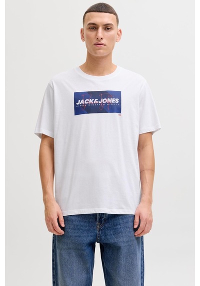 Jack & Jones Jjcole Print Erkek Tişört Bisiklet Yaka Kısa Kollu Beyaz