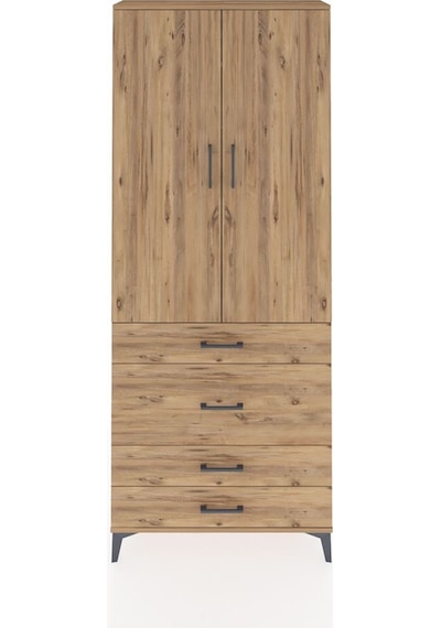 Arges Dolap 2 Raflı 4 Çekmeceli Tek Askılı 88x30x221 Çam-çam Atlas Çam