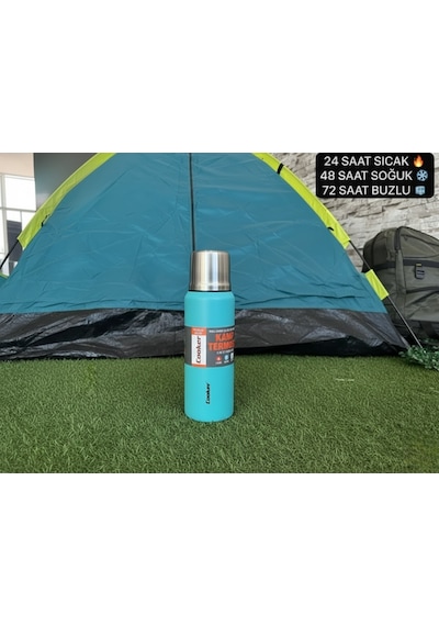 1 Litre Çift Katlı Çelik Termos-24 Saat Sıcak, 48 Saat Soğuk, Kamp, Piknik, Ofis, Seyahat Turkuaz