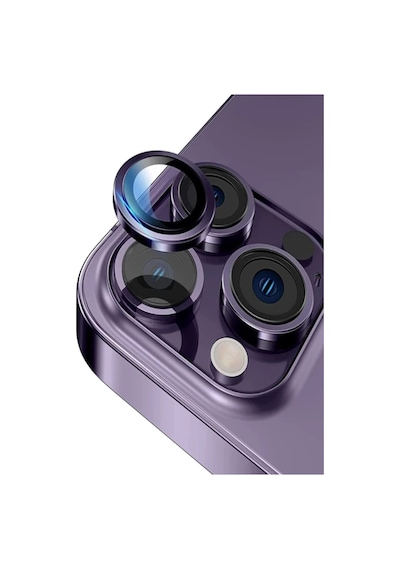 Apple Uyumlu iPhone 14 Pro Max Alüminyum Alaşım Temperli Cam Kamera Lens Koruyucu - Mor