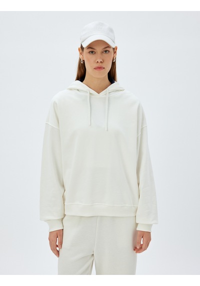 Koton Kapşonlu Sweatshirt Basic Uzun Kollu Üç İplik Pamuklu Beyaz 5wak10223ek Beyaz