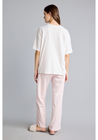 Defacto Baskılı Pötikare Desenli Regular Fit Kısa Kollu 2li Pijama Takımı I8338ax26aupn38 Pembe-pn38
