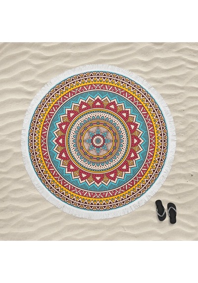 Marte Home Renkli Mandala - Yuvarlak Püsküllü Plaj Havlusu (540275451)