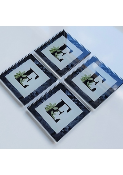 Decorita Cam Bardak Altlığı E Harfli Tasarım 4'lü Takım 10 x 10 CM Çok Renkli
