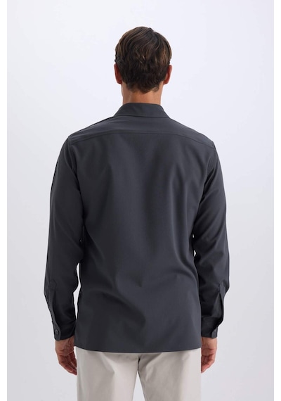 DeFacto Regular Fit Polo Yaka Basic Düz Gofre Uzun Kollu Gömlek D8713AX25SPAR15