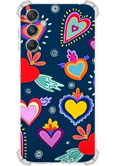 Samsung Galaxy M34 İle Uyumlu Retro Color 3 Baskılı Şeffaf Köşe Korumalı Antişok Kılıf
