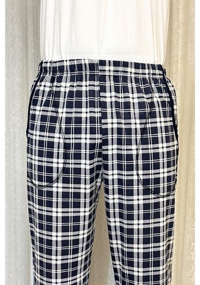 Erkek Desenli Cepli Lastikli Bel Pijama Altı Beyaz