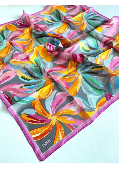 Belli Twill İpek Eşarp - 4107-34 Gri Pembe Gri Pembe