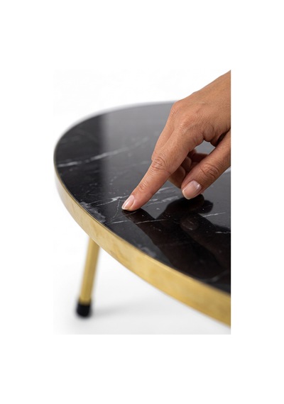 Bezos Gold Ayak Oval Orta Sehpa Bendir Siyah Ob