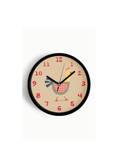 Şaşkın Tavuk Çocuk Odası Duvar Saati - 25cm - Önü Camlı Siyah Kasa - Sessiz Mekanizma-jh1036 Siyah