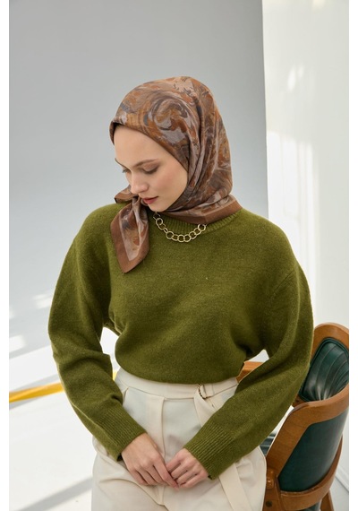 Silk Home Viskon Velora Eşarp Sütlü Kahve Vizon Desenli Yumuşak Dokulu Tok Duruşlu 90x90 Çok Renkli