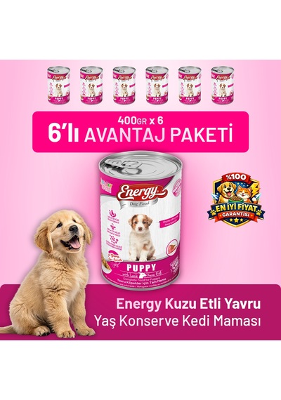 Energy Kuzu Etli Yavru Yaş Köpek Maması 400 G - 6 Adet