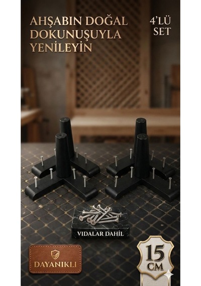 15 Cm Mobilya Ayağı Siyah 1. Sınıf Gürgen Ağacı Koltuk Baza Tv Ünitesi Yükseltme Ayakları 4'lü Set