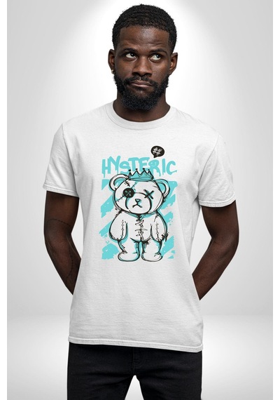 Histerik Unisex Unisex Beyaz Organik Baskılı T-shirt Penye Yüksek Kalite Beyaz
