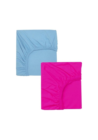 2 Adet Pamuklu Ve Lastikli 60 X 120 X 15 Cm Penye Bebek Çarşaf, Fuşya-mavi