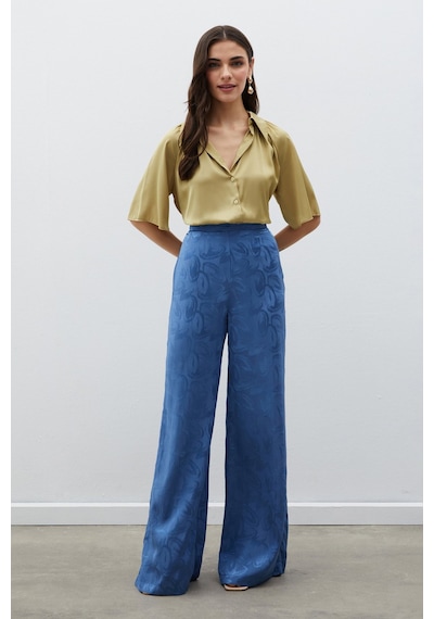 Sateen Jakarlı Salaş Pantolon - İndigo