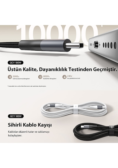 100w Type-c Şarj Kablosu 1.2 Metre Halat Örgü 480mbps Kırılmaz Bükülmez Data Kablosu Dc22 Siyah