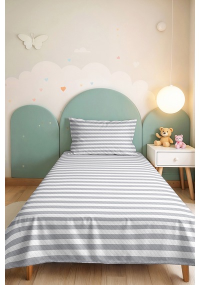 Gri Çizgili Modern Genç Odası Tek Kişilik Pike Takımı - Minimal 160x220 Cm Kapitone Yatak Örtüsü Mumlu Kabuğu Sessizliği