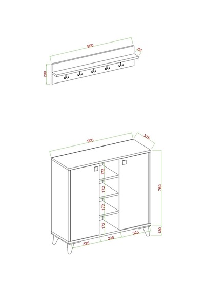 Akasya 2 Kapaklı Ayakkabılık, Vestiyer, Portmanto, Askılık, 90 Cm Antrasit