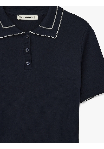 Koton Regular Fit Kısa Kollu Bebe Yaka Triko Kazak Lacivert 6sal90024ıt Lacivert