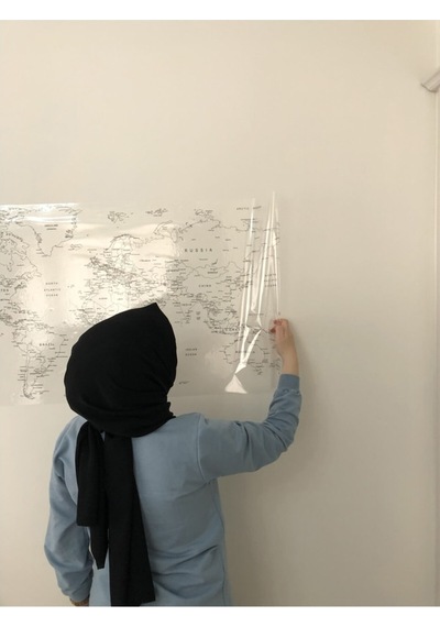 Dünya Haritası Yazı Tahtası Akıllı Kağıt Tahta Yapışkansız Tutuna-Şeffaf