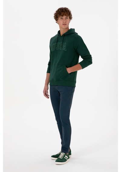 U.S. Polo Assn. Erkek Regular Fit Kapüşonlu Koyu Yeşil Basic Sweatshirt 50315663-VR079