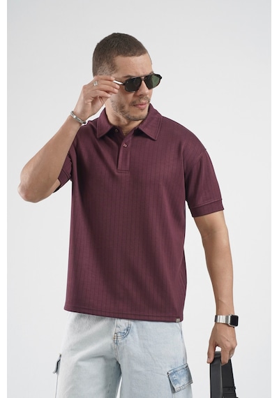 Polo Yaka Çizgi Detaylı Regular Kalıp Erkek Tişört Bordo