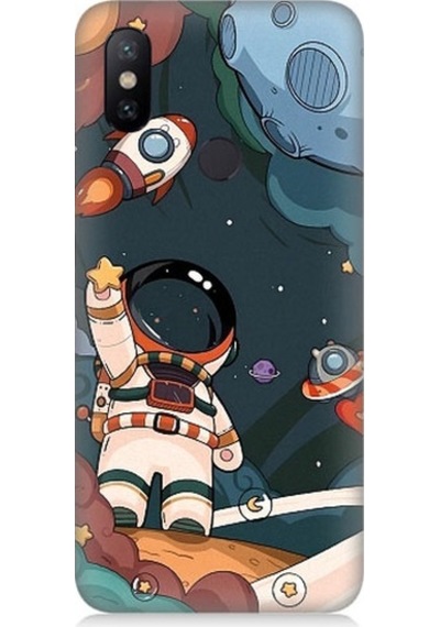 Xiaomi Redmi Note 6 Pro Uyumlu Sevimli Astronot Uzay Macerası Desenli Silikon Kılıf