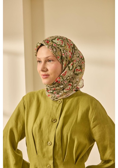 Silk Home Mine Desen Soft Pamuk Eşarp Kına Yeşili