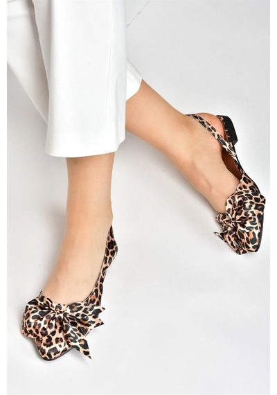 Fox Shoes Leopar Saten Kumaş Kadın Babet H726809004 Leopar