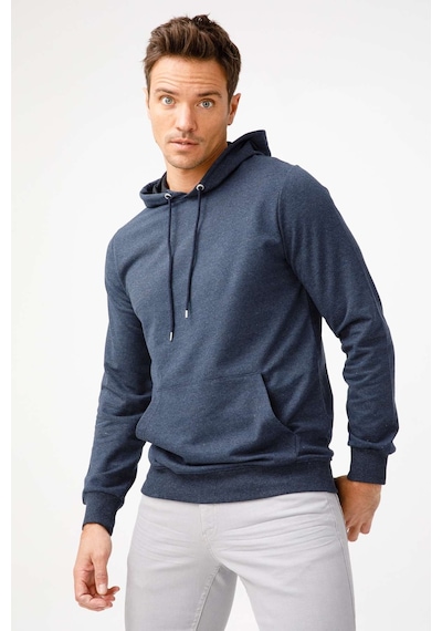 Igs İgs Erkek İndigo Modernfıt / Ekstra Dar Kalıp Kapşonlu Fermuarsız Sweatshirt İndigo