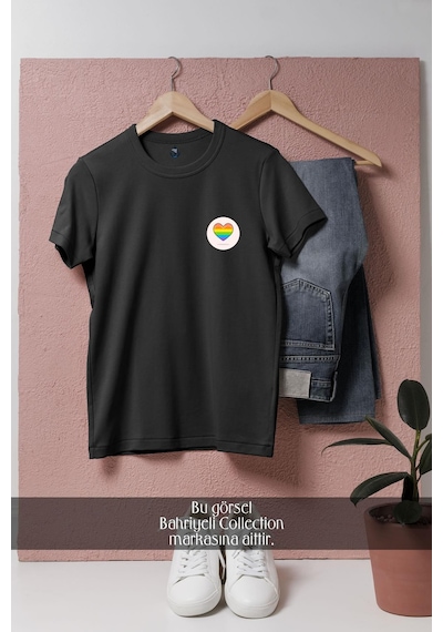 Bahriyeli Collection Oversize Lgbt Colors İn Heart Cep Tasarımlı Unisex T-shirt SIYAH