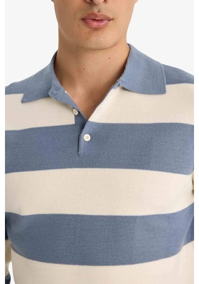DeFacto Standart Fit Normal Kesim Çizgili Polo Yaka Triko Kazak Y4194AZ24WNIN34