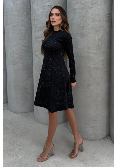 Lesa Wear Yumuşacık Likralı Simli Mini Gece Elbisesi Siyah