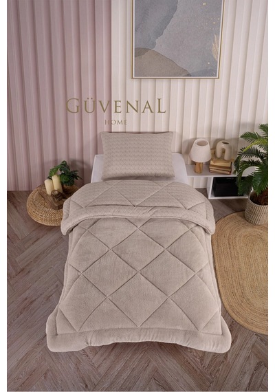 Güvenal Elite Wellsoft Tek Kişilik Çift Taraflı Yastık Kılıflı Lüx Yorgan Seti Yorgan Uyku Seti Çeyiz Bej
