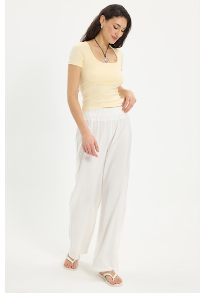 Tudors Kadın Relax Fit Rahat Kesim Beli Lastikli Ekru Pantolon-50649