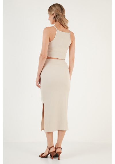 Lela Slim Fit Ip Askılı Yırtmaçlı Bayan Takım 5865278 Taş