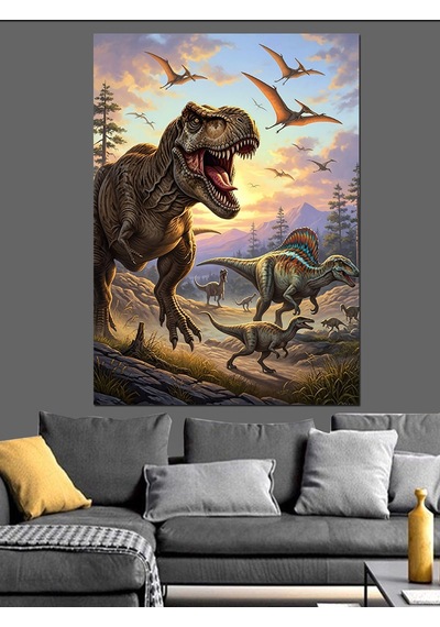Ahşap Tablo Dinozorlar Vadisi Doğa Manzarası