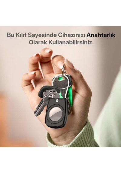 Airtag İçin Darbeye Karşı Dayanıklı Ve Kaybolmaya Karşı Güvenli Metal Halat İle Asılabilir Kılıf Beyaz