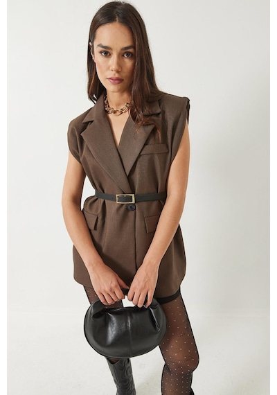 Kadın Cep Detaylı Kemerli Vatkalı Oversize Astarlı Blazer Yelek 11143 60281003 - Kahverengi Kadın Cep Detaylı Kemerli Vatkalı Oversize Astarlı Blazer Yelek 11143 60281003 - Kahverengi