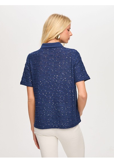 Faik Sönmez Polo Yaka Payetli Örme Bluz S26blz015 Us26blz01520 Lacivert