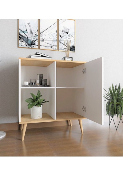 Floradesign Tune Çok Amaçlı Dolap / Kapaklı Raflı Dolap /meşe - Beyaz Meşe - Beyaz