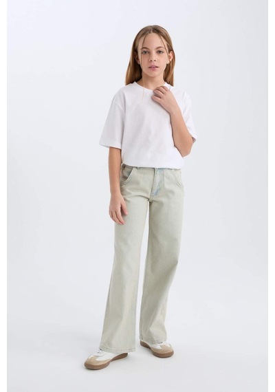 Defacto Wide Leg Geniş Paça Jean Pantolon Kız Çocuk D9128A825SP Mavi