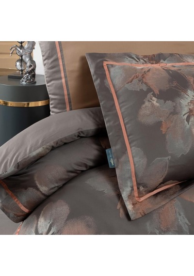 Sarev Atlas Jakarlı Nevresim Takımı King Size , .bakır Kahverengi